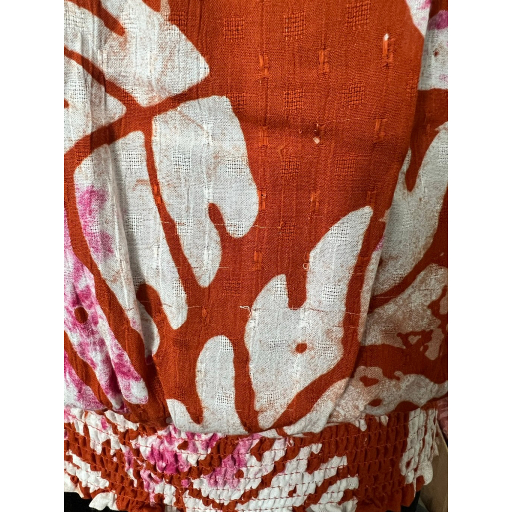 Nicole Miller Orange & White Leaf Print Off-Shoulder Blouse S - Picture 8 of 8